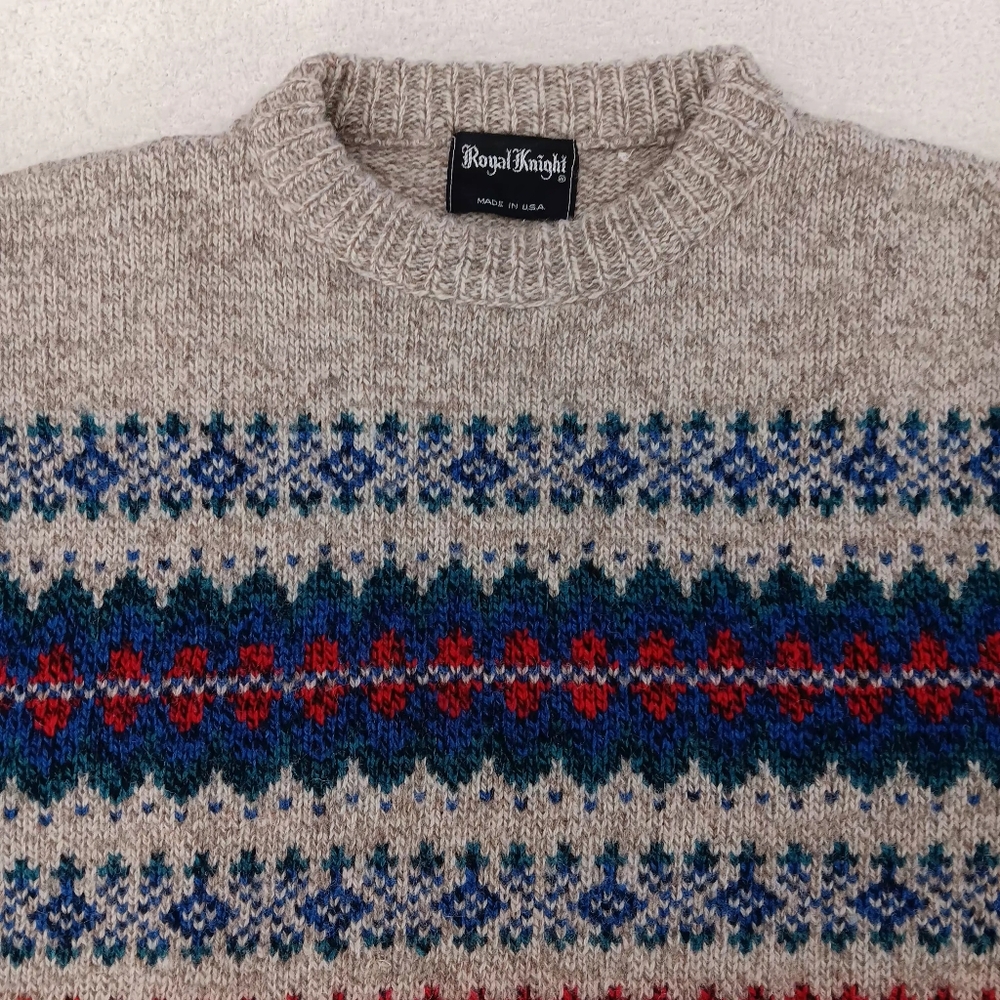 Vintage Royal Knight Fair Isle Sweater Men's Women's Large Pullover Crewneck USA